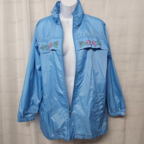 Blair Windbreaker Blue Floral Embroidered Zip Casual M - Picture 3 of 11